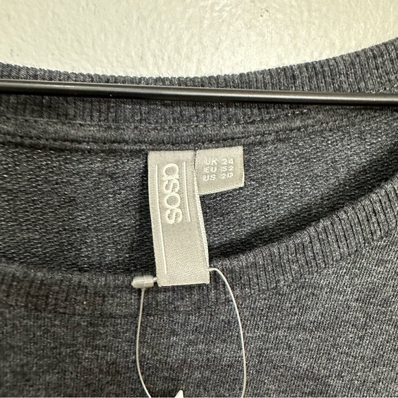 ASOS Curve Heather Grey Sweater Placed Purple Gingham Ruffle - Picture 2 of 5